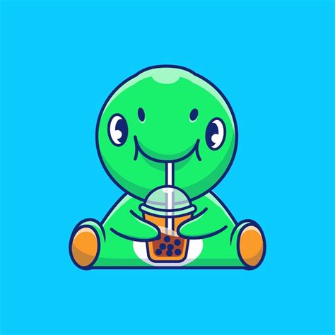 Cute Dinosaur Drinking Boba Icon Illustration Dino Mascot Cartoon
