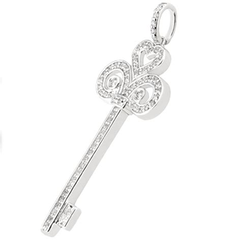 14k White Gold Diamond Key Pendant 47mm