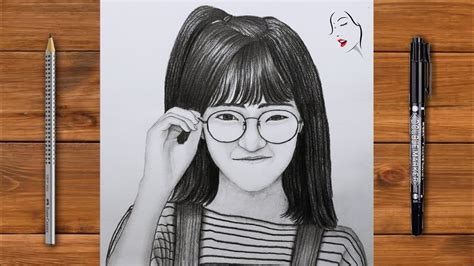 How To Draw A Cute Girl With Glasses Pencil Sketch Otosection