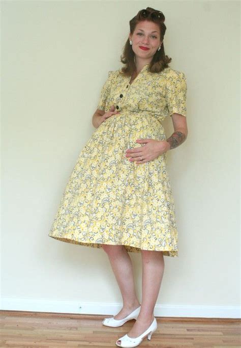 40s Yellow Floral Maternity Dress Feedsack Delight Etsy Maternity