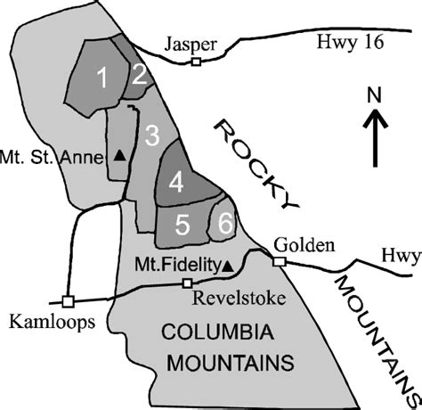 Map Of Columbia Mountains Including Six Forecast Areas As Well As
