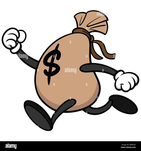 Money Running Away A Cartoon Illustration Of A Money Bag Running Away