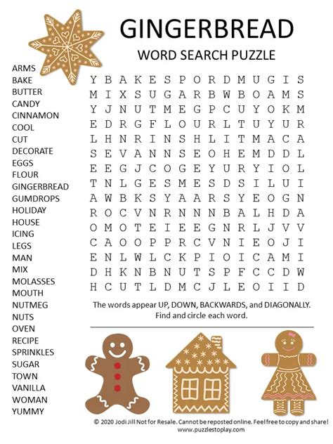 Gingerbread Word Search Puzzle Puzzles To Play