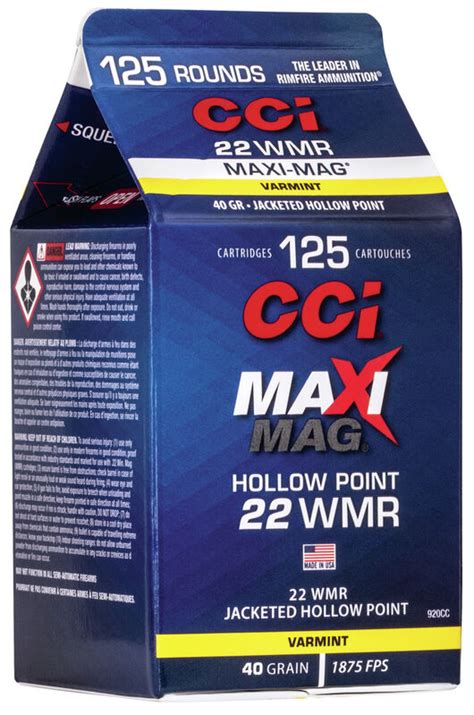 Cci Maxi Mag 22 Wmr 40gr Jhp 125 Round Carton International