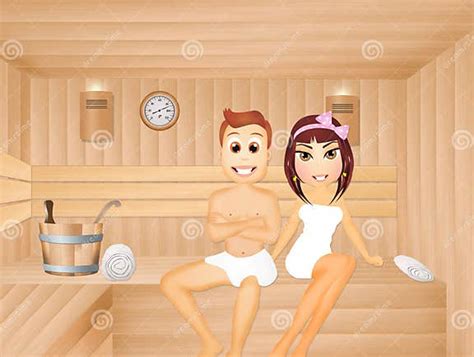 Couple Relaxes In The Sauna Stock Illustration Illustration Of Relax