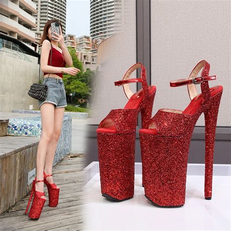 10 Inch Supper High Mary Jane Gold Glitter Heels Cone Stiletto Thin High Heels Sexy Chunky