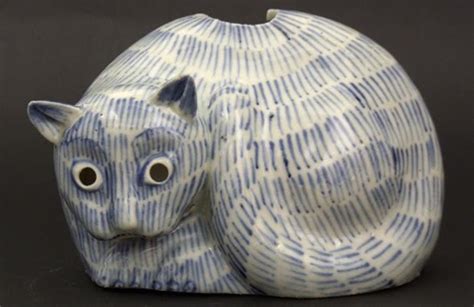 Blue And White Ceramics A Divine Ming Cat Pot