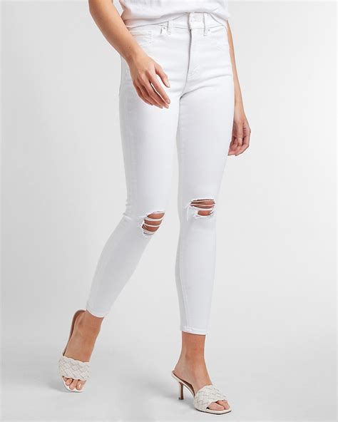 Express Mid Rise White Ripped Skinny Jeans In White Express Style Trial