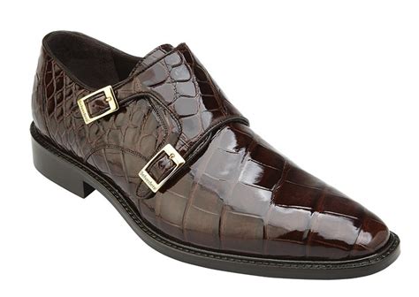 Belvedere Alligator Shoes Mens Chocolat Brown Double Buckle Strap Oscar