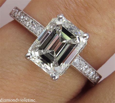 Vintage 231ct Emerald Cut Diamond Engagement Platinum Ring From