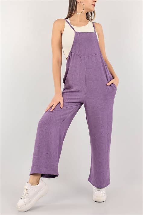 Purple Jumpsuit With White Cotton Tank Romper Woman Overalls Etsy