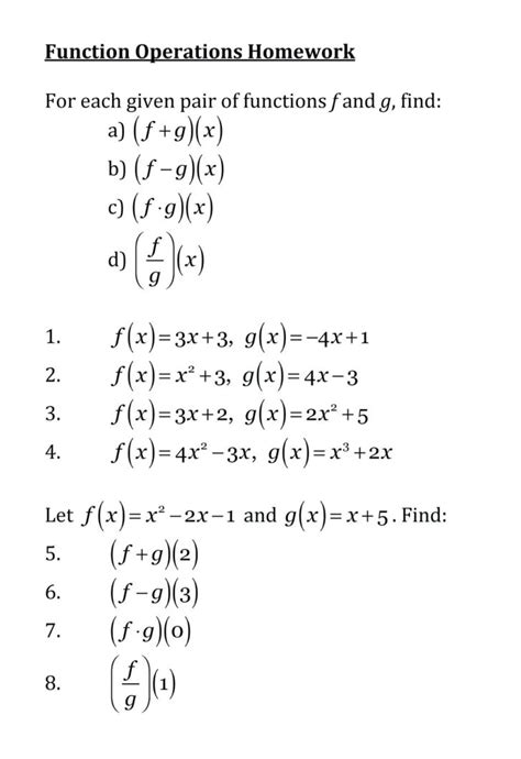 Function Operation Worksheets