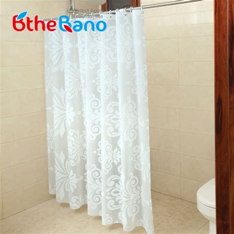 White Peva Bath Curtains Flower Eco Friendly Waterproof Shower Curtain