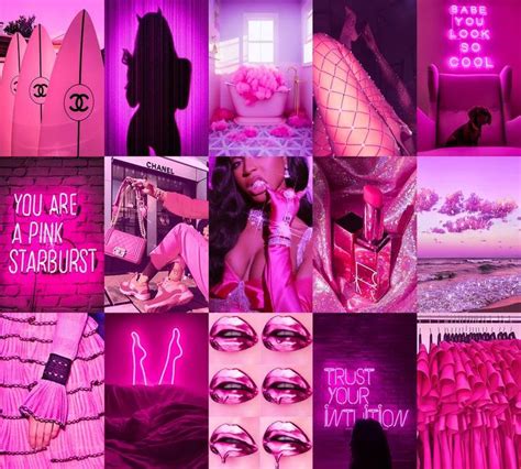Printed Boujee Pink Neon Photo Collage Kit Hot Pink Aesthetic Etsy Baddie Room Pink