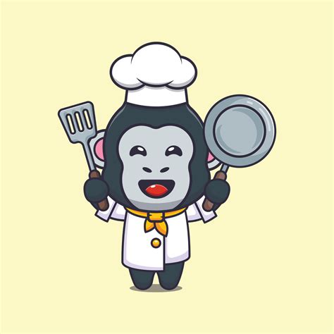 Cute Gorilla Chef Mascot Cartoon Character 6594567 Vector Art At Vecteezy