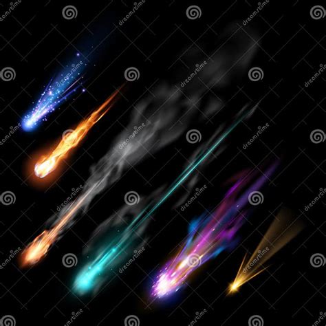 Different Meteors Comets And Fireballs Stock Vector Illustration Of