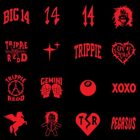 Some Red And Black Stickers That Are On A Black Background With The