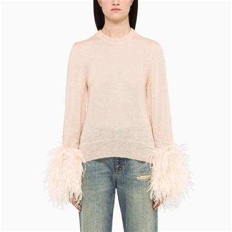 Gucci Pull Col Rond Nude Avec Plumes Thedoublef
