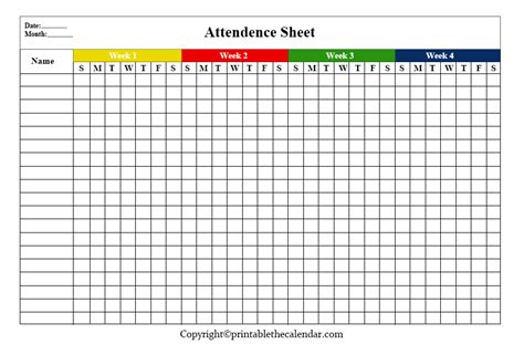 Attendance Sheet Template Printable The Calendar