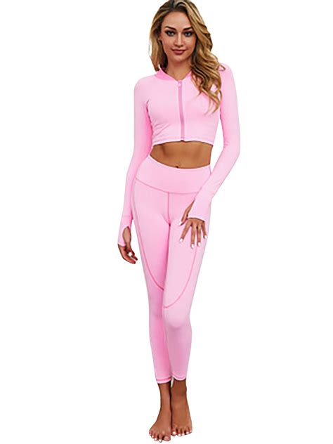 Selfieee Selfieee Womens Workout Sets 2 Piece Yoga Legging Crop Top Gym Clothes 00107 Pink