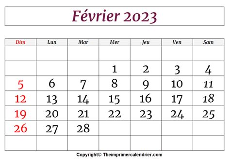 Calendrier Fevrier 2023 The Imprimer Calendrier
