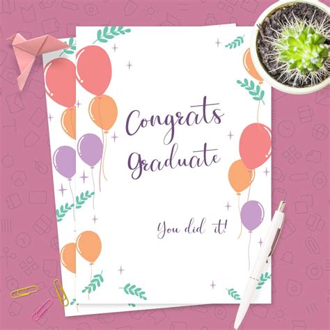 colored balloons graduation card template editable online