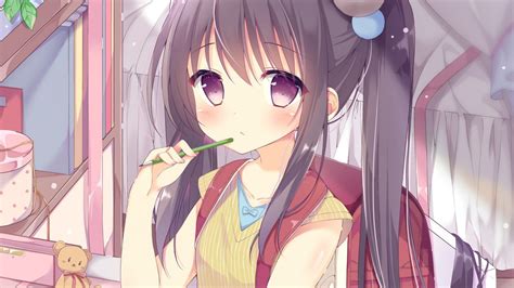 Download 1366x768 Anime Girl Loli Cute Brown Hair Twintails