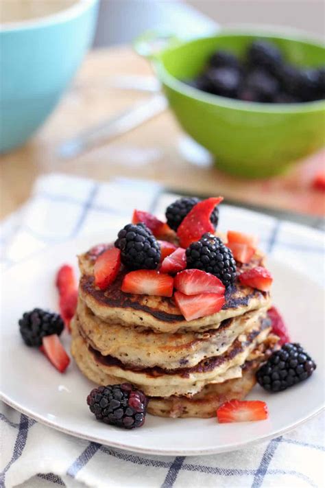Fluffy Berry Oat Pancakes (made with 100% whole grains)