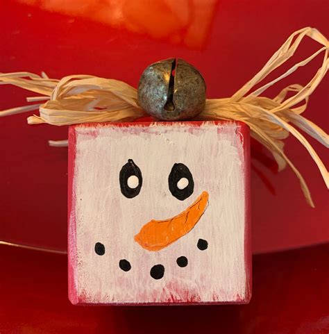 Wood Block Snowman Ornaments Etsy