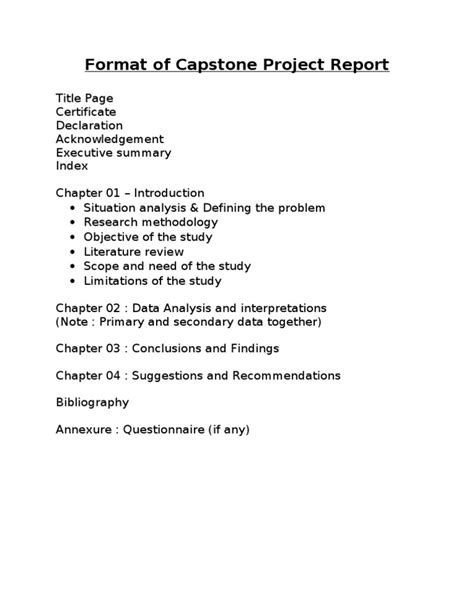 Format Of Capstone Project Report