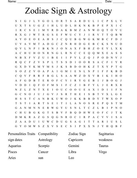 Zodiac Sign And Astrology Word Search Wordmint