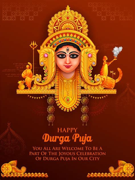 Goddess Durga Face In Happy Durga Puja Subh Navratri Indian Religious