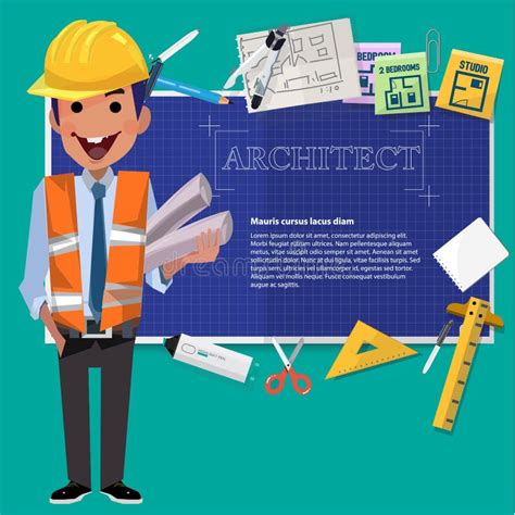 Architect Man With Blueprint Paper And Tool Presentation