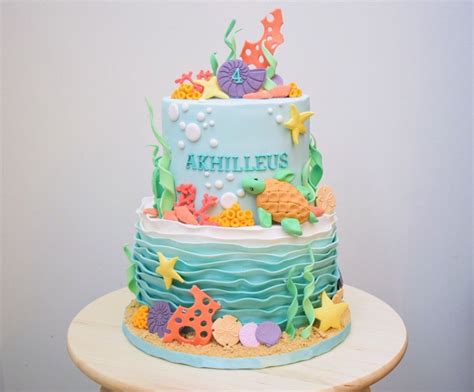 My Take On An Under The Sea Themed Cake Beach Birthday Cake Cake Shark Birthday Cakes