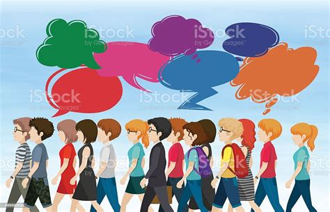 People Walking With Bubble Speeches Stock Illustration Download Image