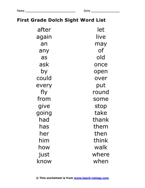 1st Grade Vocabulary Worksheets