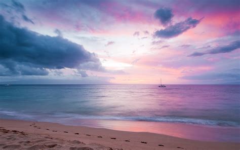 Pink Sunset On The Beach Wallpaper 2k Hd Id7596