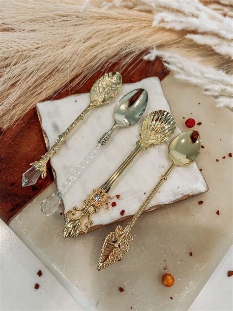 luxury gold spoon crystal spoons witch teaspoons altar etsy