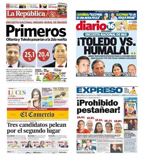 Es un viedeo que nos narra los ultimos años de la historia del perú, nos hara refleccionar sobre cada uno de los candidatos y tener un voto responsable. Ultimas encuestas: Elecciones Presidenciales 2011 en Perú ...