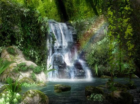 Waterfall Rainbow Forest Beautiful Pictures Photo
