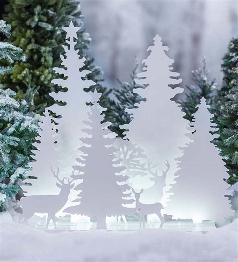 Lighted Metal Deer and Trees Silhouettes Diorama | Lighted ...