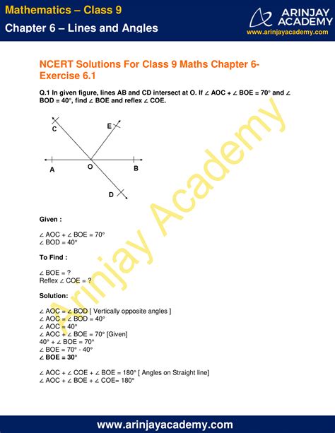 Ncert Solutions For Class 9 Maths Chapter 6 Exercise 61 Lines And Angles
