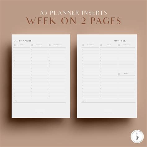 A5 Vertical Weekly Planner Printable Planner Inserts Week On Two