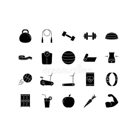 Fitness Sport And Gym Icons Set Healthy Lifestyle Symbols Stock