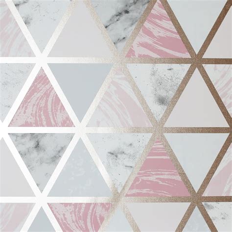 Marble Geo Multicoloured Wallpaper Pink Metallic Triangle