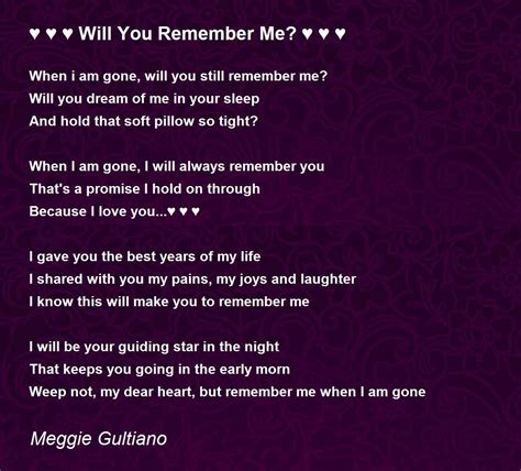♥ ♥ ♥ Will You Remember Me ♥ ♥ ♥ Poem By Meggie Gultiano Poem Hunter