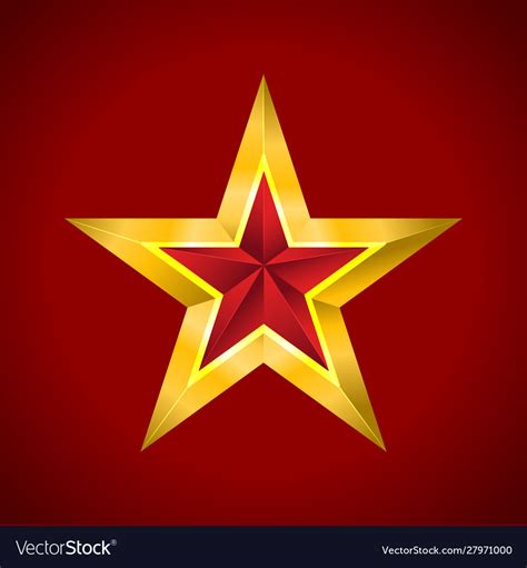 Gold Red Star 3d Art Symbol Royalty Free Vector Image