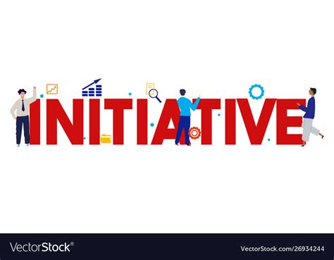 Initiative Word Large Text With Employee Worker Vector Image