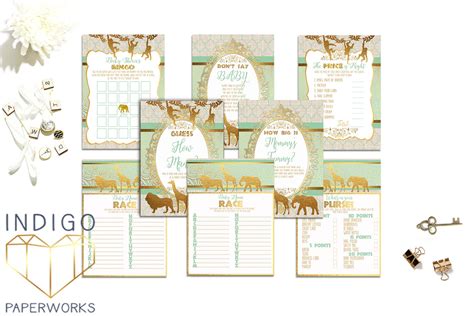 Mint And Gold Safari Baby Shower Games Package Printable Etsy