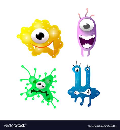 Bright Cartoon Bacteria With Funny Faces Vector Image
